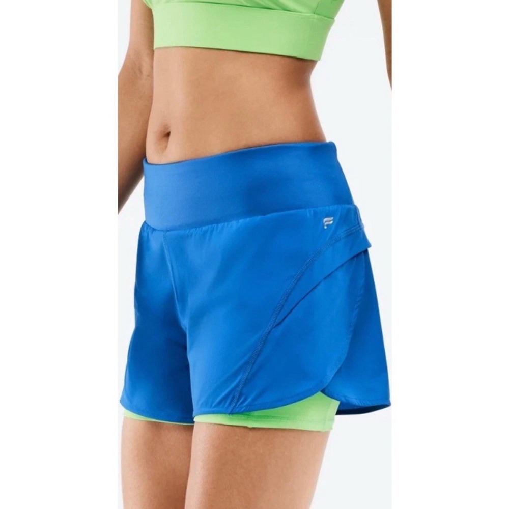 Fabletics Womens Running Shorts‎ Large Electric Blue Lined Athletic Yoga Gym